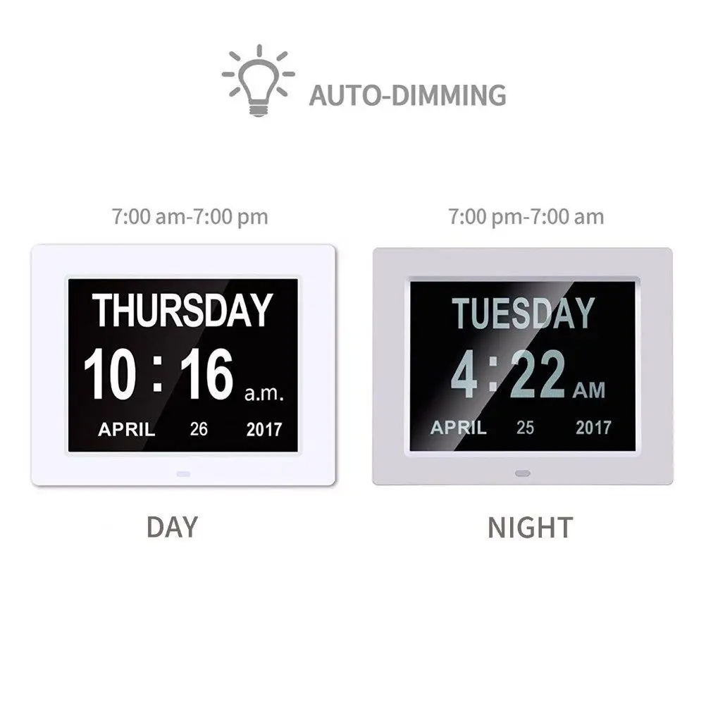 

Popular 8'' LED Dementia Digital Calendar Day/Week/Month/Year Clock Large Letter Gifts LCD Display Wall Clocks