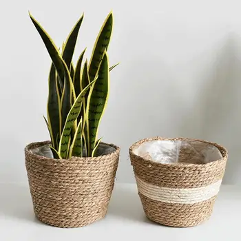 

Handmade Storage Basket Geometric Household Decoration Plant Flower Pot Natural Flowerpot Table Storage Basket