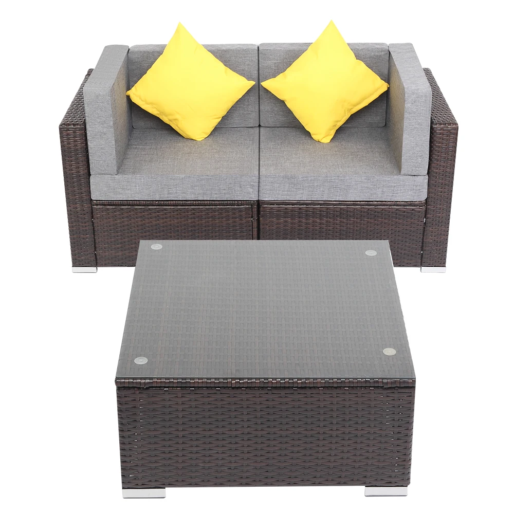 

US Warehouse 3 Pieces Patio PE Wicker Rattan Corner Sofa Set Patio Furniture Set