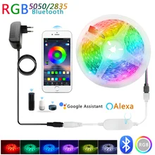 Bande lumineuse LED RGB 5050, 12V, 5M/10M, Bluetooth intelligent, fonctionne avec Alexa et Google Assistant, contrôle vocal, lampe de noël