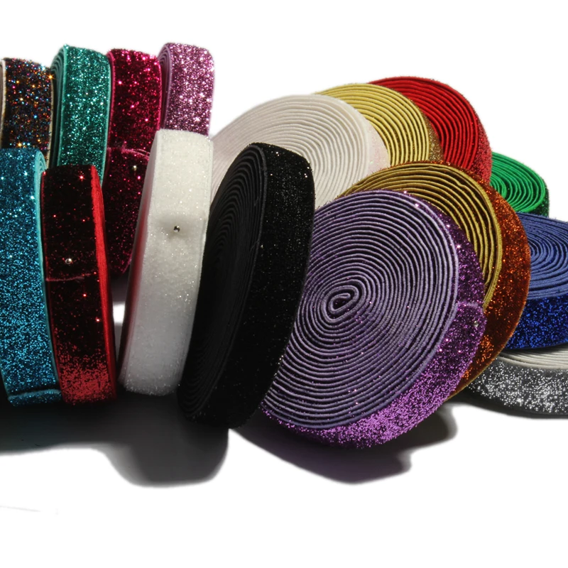 5yards 5/8'' 1.5CM Wide Glitter Elatic Fold Over Elastic For Headbands Apparel Wedding Party Ribbon Stretch FOE Sewing Cloth ribbon decoration ribbon supplies sewing ribbon