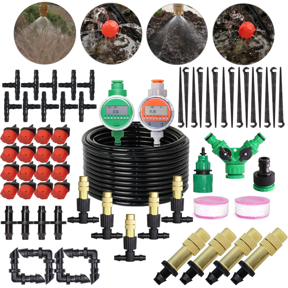 

10M-50M Garden Timer Automatic Watering System Controller DIY Adjustable Nozzles Micro Drip Irrigation Mist Spray Cooling Kits