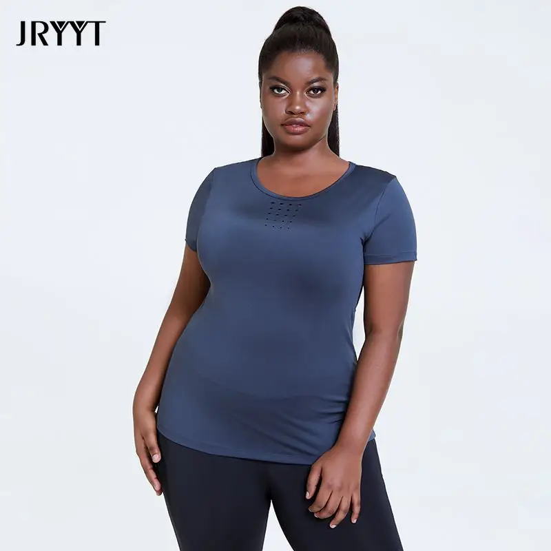 JRYYT Plus Size Running Gym Quick-drying T-shirt Women Short Sleeve Breathable Workout Shirts Female Sport Yoga Activewear Tops | Спорт и