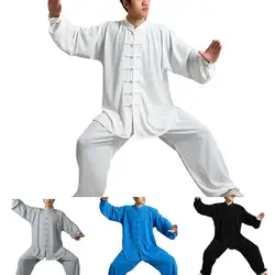 60% Hot Sales 2Pcs/Set Unisex Button Placket Shirt Loose Solid Color Chinese Traditional Tai Chi Suit Kung Fu Wear