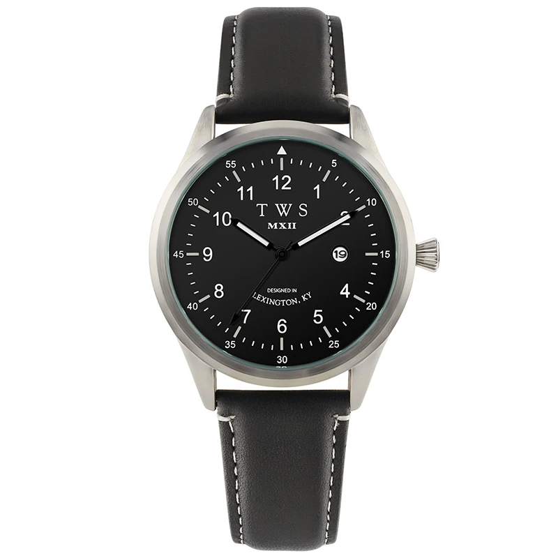 

Matt Men Watch Full Grain Genuine Leather Watch Quartz Movement With Calender Blush Case Silver With Gift Box