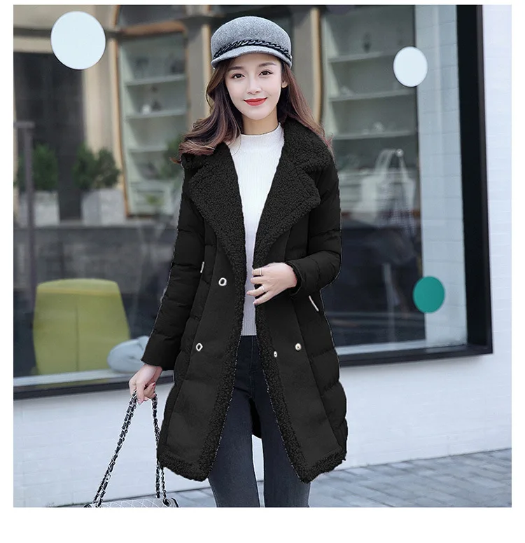 Thick Long Sleeve Winter Mid-length Double Breasted Suit Collar Sweet Solid Color Fashion City Elegant