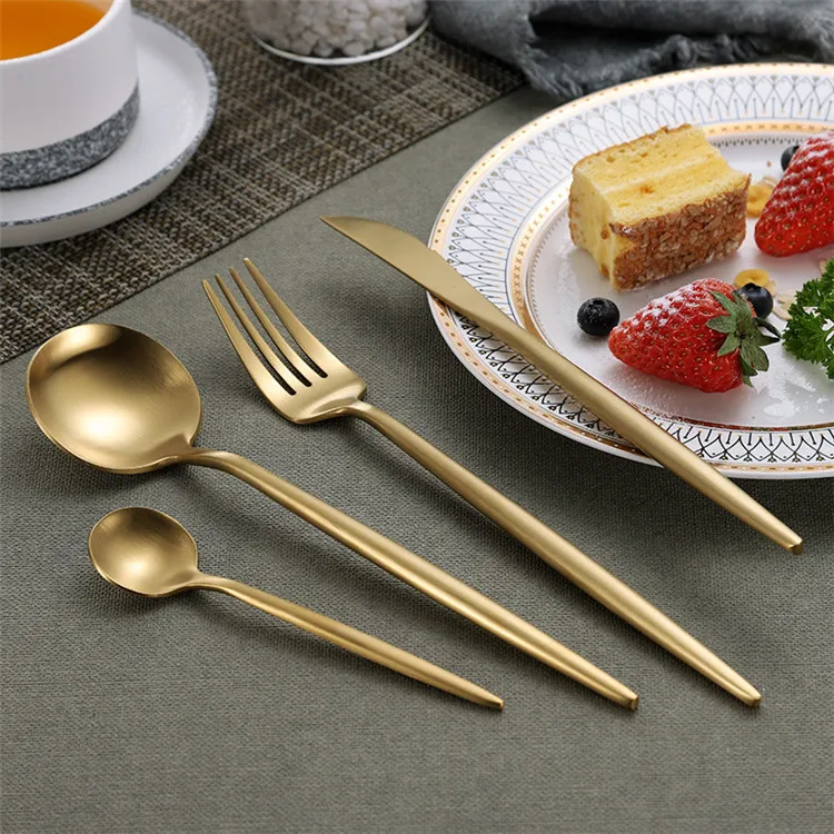 

Gold 304 Stainless Steel Western Silverware Cutlery Set Noble Fork Knife Dessert Dinnerware Kitchen Food Tableware