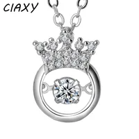 CIAXY 925 Sterling Silber Intarsien Zirkon Crown Halsketten für Frauen Schlagen Herz Anhänger Halskette Exquisite Schmuck