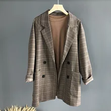 *#Best Price Fashion women's long blazer 2019 Korean version of the autumn new loose plaid suit jacket female Vintage casual long jacket *#Best Price Fashion women's long blazer 2019 Korean version of the autumn new loose plaid suit jacket female Vintage casual long jacket