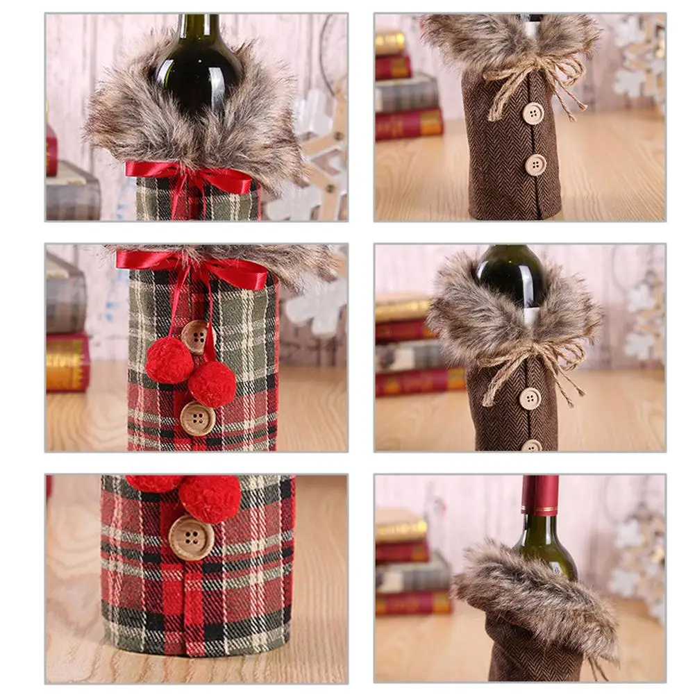 

European And American Style Red Wine Cover Christmas Bow Wine Case Christmas Clothes Wine Cover Restaurant Arrangement Props