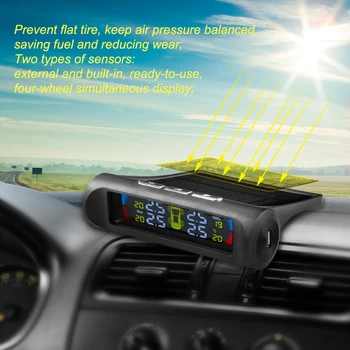 

Tire Pressure Monitoring System Solar Car TPMS Color LCD Auto with 4 Sensors Biking Portable Dustproof Cycling Parts