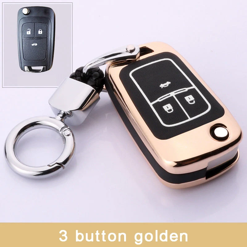 3 Button gold Цинковый сплав чехол ключа дистанционного управления автомобилем чехол для Chevrolet Cruze TRAX Captiva парус вольт OPEL VAUXHALL Insignia Astra Corsa Antara Meriva - Название цвета: 3 Button gold