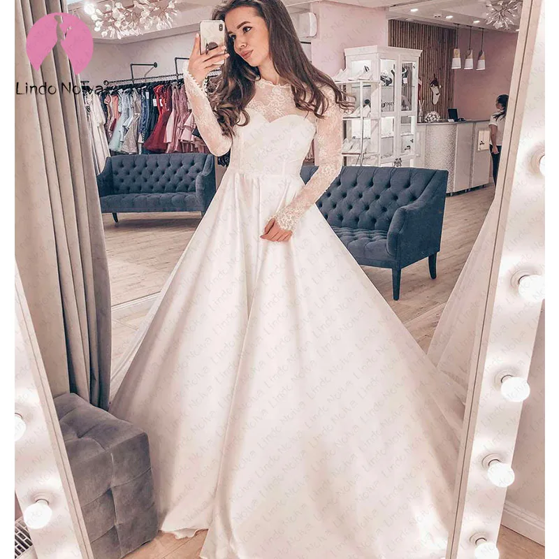 Robe De Mariee Элегантное свадебное платье с круглым вырезом и длинными рукавами 2019