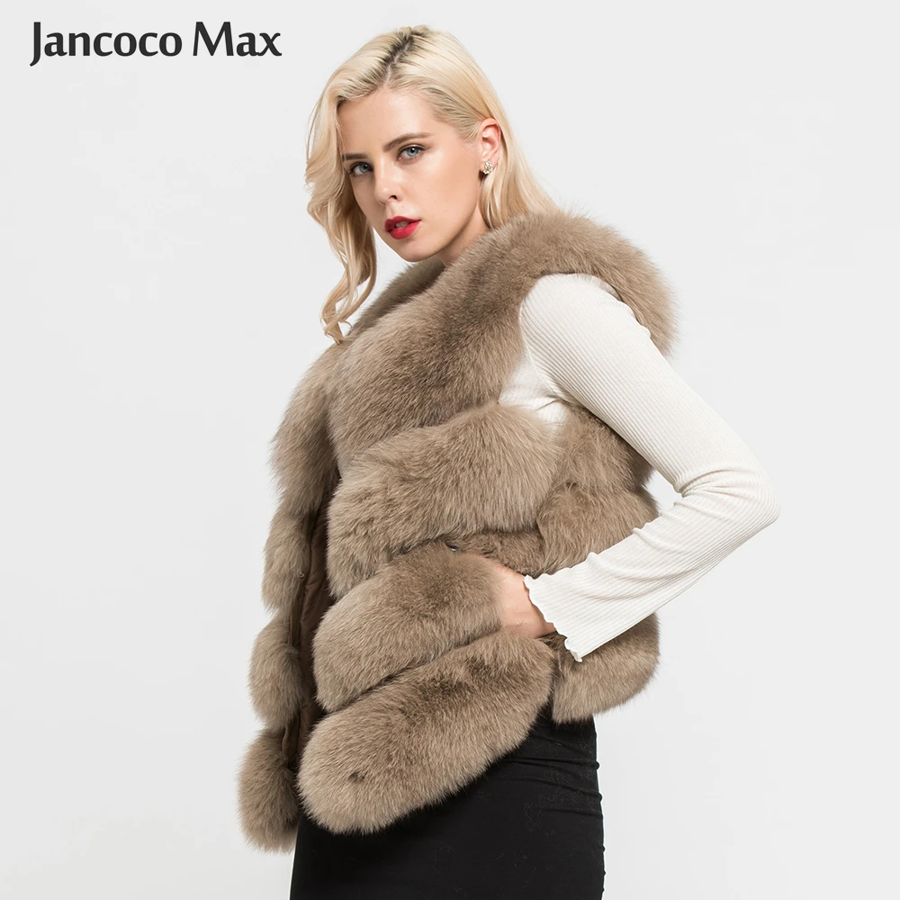 Jancoco Max 12 цветов топ мягкий толстый натуральный Лисий мех жилет 4 ряда женская