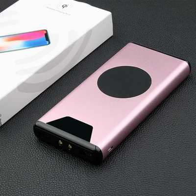 Xiaomi, новинка, металлический, ультратонкий, беспроводной, для зарядки, Po, 30000 мА/ч, быстрая зарядка, QI, мобильное зарядное устройство, внешний аккумулятор, светодиодный, лампа - Цвет: Rose Gold