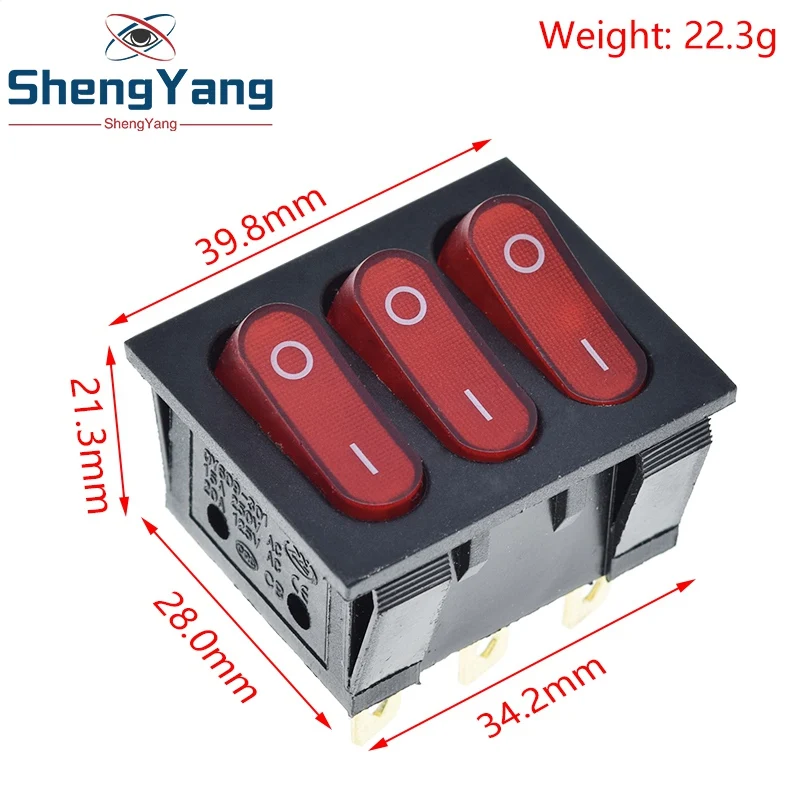 TZT 1/2/5 Stück Ein/Aus KCD3 9-Pin Rot 16A/250V AC Lichtschalter für Boot und Auto - KCD3 Dreifach-Lichtschalter-Knopf KCD3-303 – Detail 3
