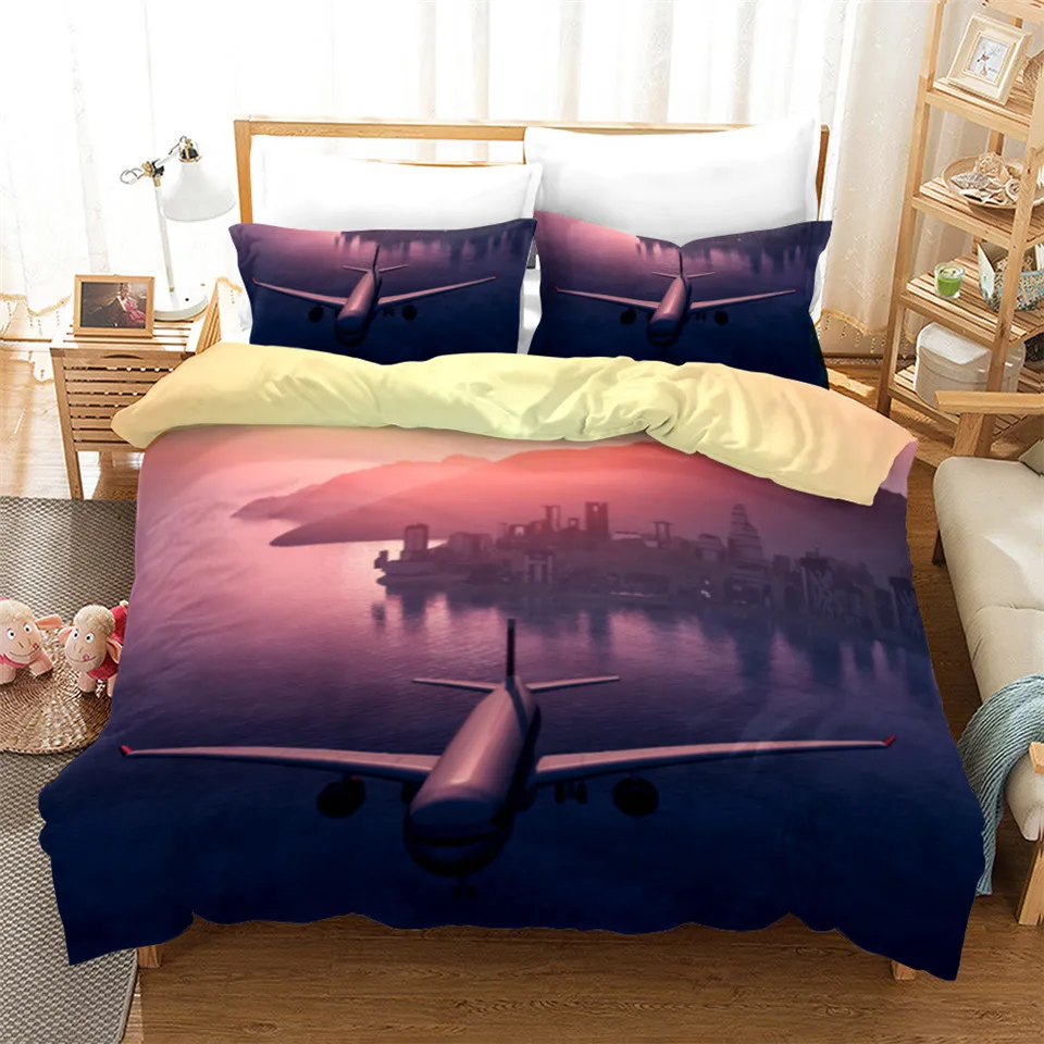 Wishstar 3D Bed Linen Airplane Digital Print Queen Size Bedding For Boys Aircraft Duvet Cover Set Home Textile Bedding Planes