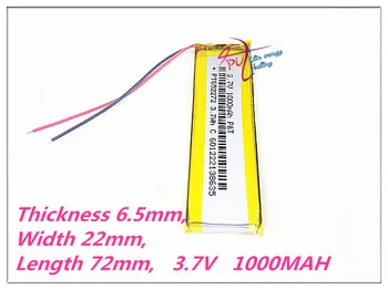 652272 3.7V,1000MAH,PLIB;Polymer rechargeable batteries GPS,MP3,MP4,MP5,DVD,602272 bluetooth,model toy camera