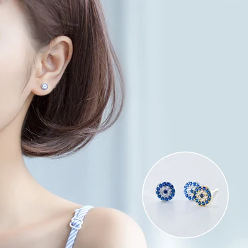 

Mocanie Demon Eye Authentic 925 Sterling Silver Crystal with Zircon Round Circle Stud Earring for Women Korea Style Fine Jewelry