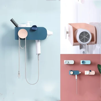 

Wall-Mounted Hair Dryer Holder Rack Plastic PP Storage Shelf Basket Shower Caddy Kitchen Bathroom Organizer Hair Dryer Rack