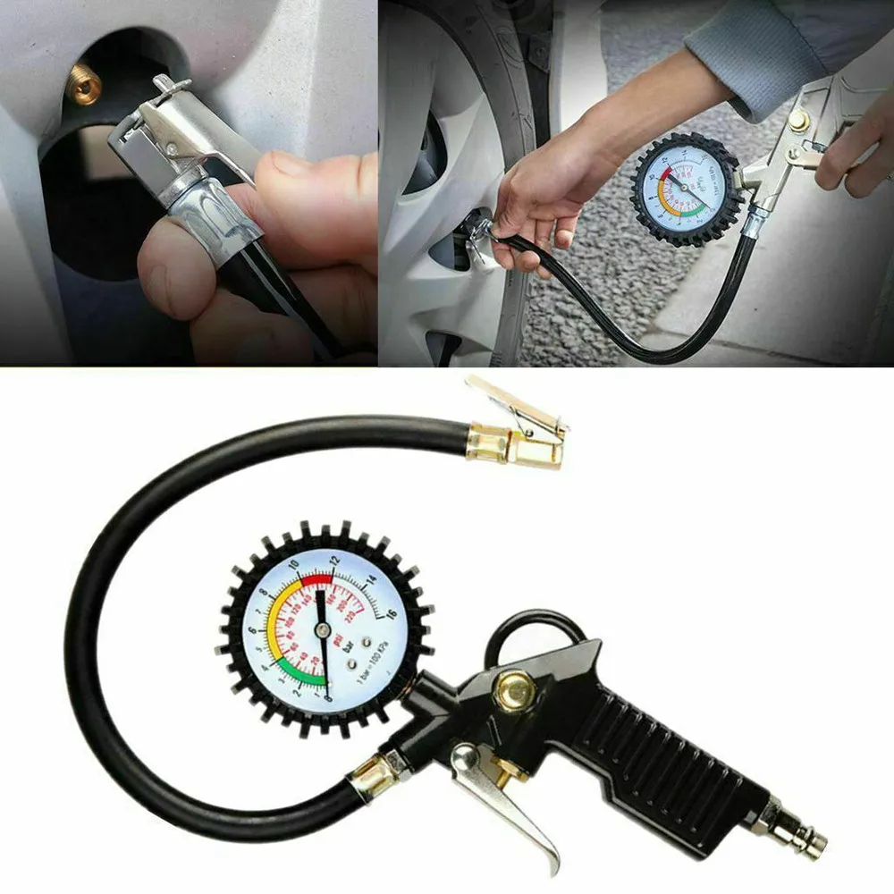 Universal Tyre Pressure Gauge Inflator Air Line Pump Car Truck Meter Tester BAR 220 PSI New Scale Table Accessories | Автомобили и