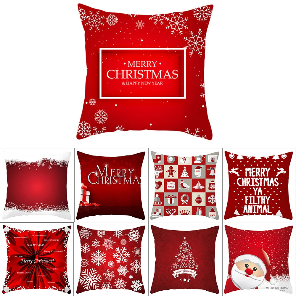 

Merry Christmas Santa Snowflake Pillow Case Sofa Throw Cushion Cover Home Decor Kerst Navidad Cafe Decoration