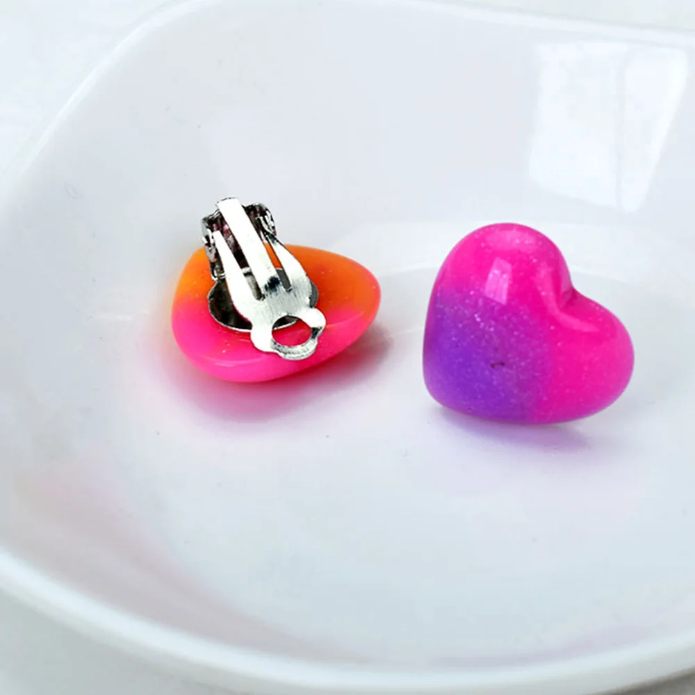 Ear Clip Earrings Clip Earrings Ear Clip Ear Accessories Non Pierced Women Resin Jewelry Big Heart Clip On Earrings Without Piercing Female Ear Cuff Earring