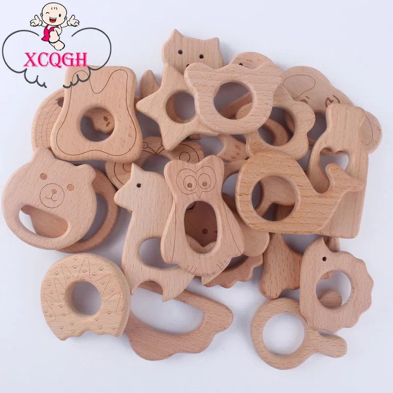 

XCQGH 1PCS Baby High Quality Environmentally Baby Beech Teether Cartoon Animal Wooden Baby Teether Molar Rod Toy