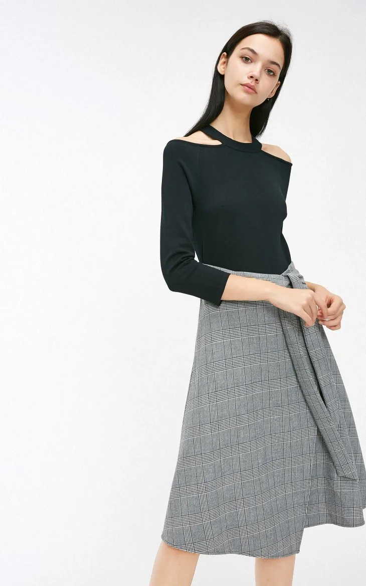 Vero Moda женское платье с открытыми плечами с клетчатым подолом | 319146526