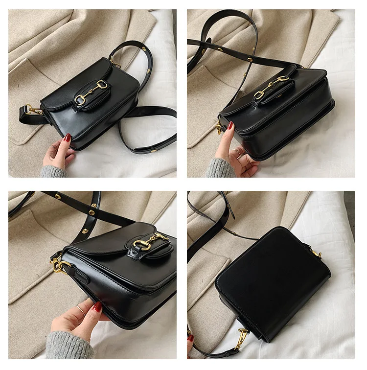 

2020 Spring New Style WOMEN'S Bag Hand Buckle Solid Color Square Sling Bag Classic Style Rivet Crossbody Bag