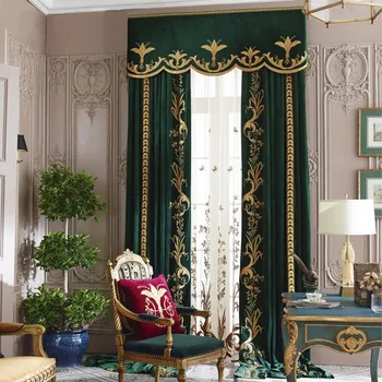 

Custom Atmosphere Luxury for Villa Living Room Bedroom Flannel European and American Style Boutique Embroidered Curtains