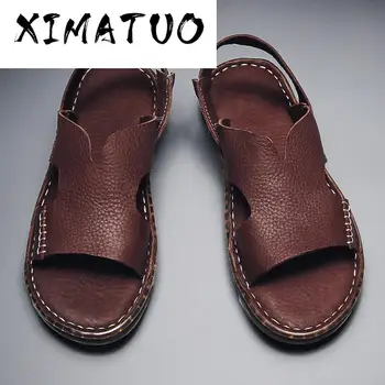 

sandalias hombre de cuero sandalen genuine leather sandals men summer breathable mens hollow beach handmade big size 46 hiking