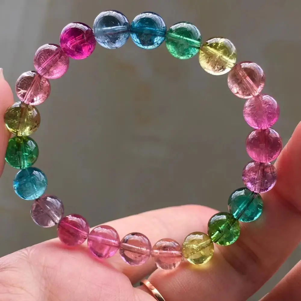 Натуральный Цветной турмалиновый кварцевый браслет с круглыми бусинами 8 2 мм из