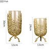 Creative glass vase Golden bracket Branches Hollow high feet Transparent hydroponic flower arrangement Metal crafts Flower vase 5