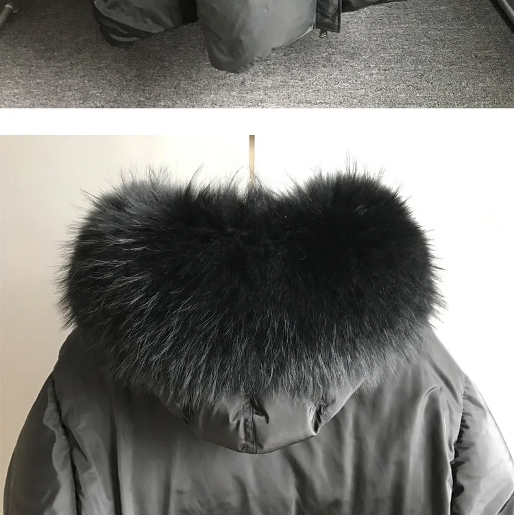 Grey-Black Fur Белая куртка на утином пуху Женская Толстая зимняя куртка с большим меховым воротником и капюшоном женская теплая парка куртка-пуховик Abrigos FD0002 YY1548 - Цвет: Grey-Black Fur