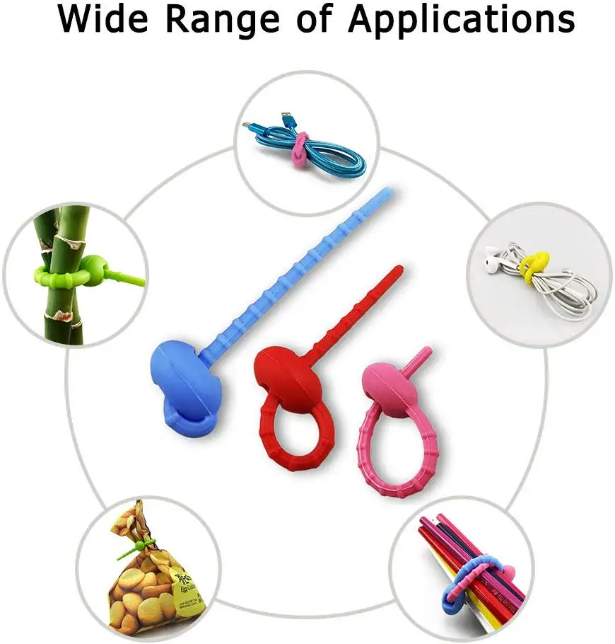 Reusable Cable Ties Ranbow Color Silicone Zip Tie Kitchen Storage Food Bag Clip Home Office Cable Strap Wire Tie Organizer