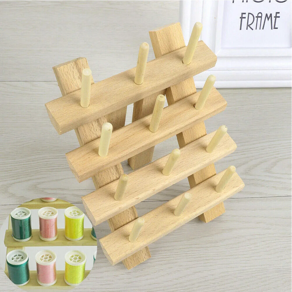 

12 Axis Thread Rack Handmade DIY Wooden Sewing Organizer Spool Storage Home Stand Space Saving For Tailors Rope Holder Supplies