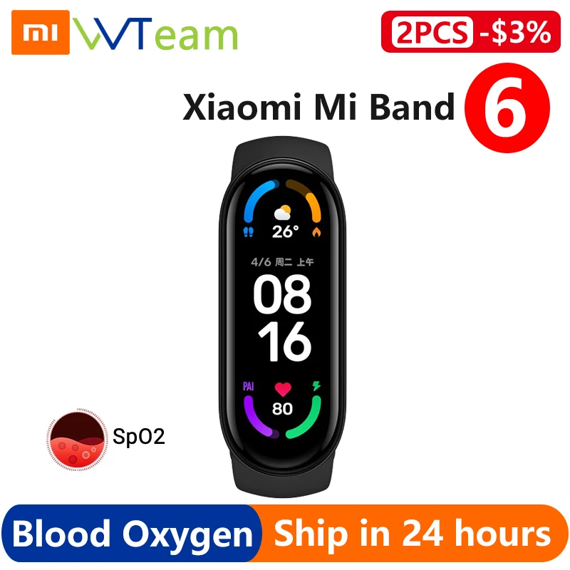 Xiaomi Mi Band 6 Smart Bracelet 5 Color AMOLED Blood Oxygen Smart band Fitness Traker Heart Rate Waterproof Global Optional