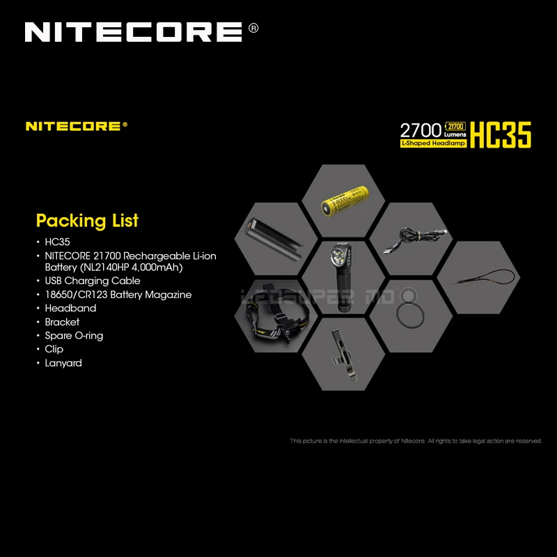 2700 люмен налобный фонарь Nitecore HC35 4 x CREE XP G3 S3 светодиоды следующего поколения 21700 L
