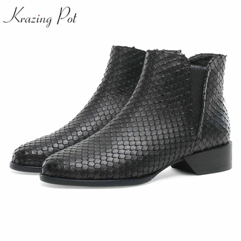 

krazing pot patterns skin genuine leather round toe med heel British elegant women gladiator Rome big size 43 Chelsea boots l6f2