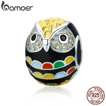 

BAMOER Genuine 925 Sterling Silver & Gold Enamel Animal Owl Charm Beads fit Women Charm Bracelet & Bangles Jewelry Gift SCC468