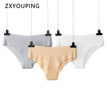 

3Pcs/lot Ruffles Sexy Seamless Panties for Women Low Rise Striped Briefs Solid One-piece Underwear Female Lingerie US Size XS-L