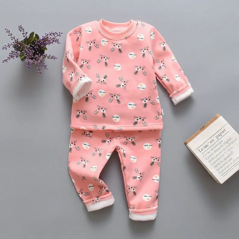 Sleepwear & Robes comfortable Winter Children Warm Underwear Suits Sleepwear Kids Clothes Tees Pants 2-Pcs Set Thickened Cartoon Girl Boy Pajamas Plush Pyjama nightgowns elegant Sleepwear & Robes