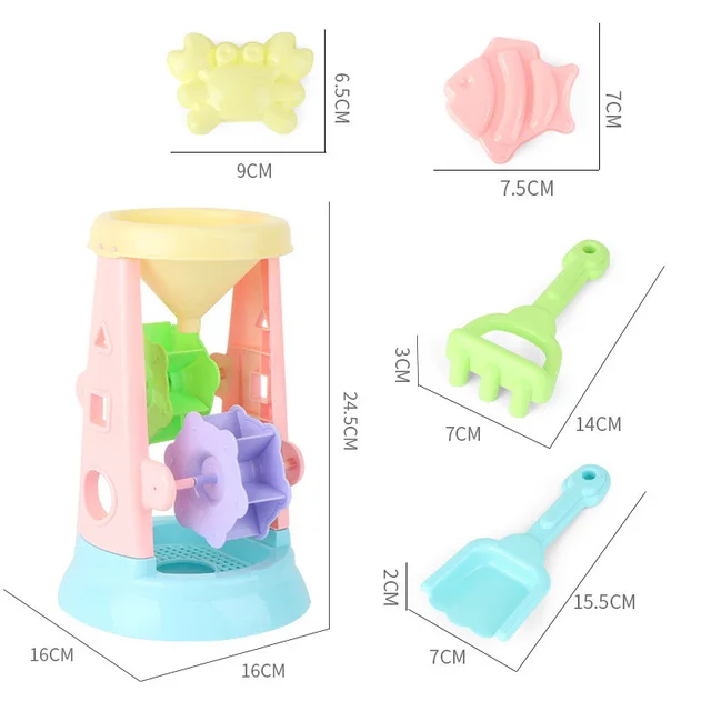 Plastic Summer Beach Sand Toys Set Cartoon Windmill Hourglass Shovel Tool Children Play Water Fun Spraying Sandbox Toy Gifts 6