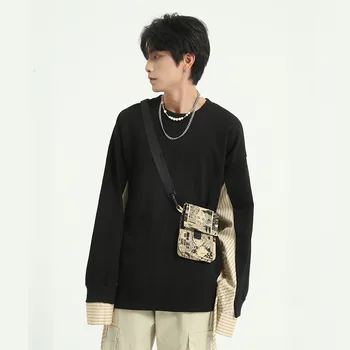 

Male Women High Street Hip Hop Hoodie Sweatshirt Men Stripe Splice Long Sleeve Casual Pullover Sweatshirt