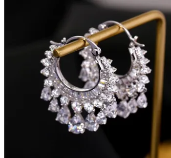 

wholesale crystal jewelry storne diamond 925 silver needle tassels lady's earings free shipping 32