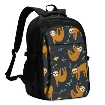 

Hot USB Charging Laptop Women's Backpack For Teenage Students Girls School Backpack Sloth Hanging On The Tree Travel Bagpack