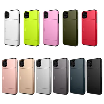 

10Pcs Slide Wallet Hard Case Chrome Hybrid PC+TPU Armor Cover with Card Slot For iPhone 11 Pro Max XS XR X 8 7 6 6S Plus SE 2020