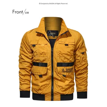 

The New Bomber Men Jackets Motorcycle Stand Collar Zipper Pockets Men Jacket Multi-pocket Baseball Uniform Autumn Winter Coat
