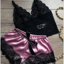 Женские пижамы сексуальная одежда для сна Нижнее белье Pijama Mujer шелковые пижамы кружевные атласные женские пижамы с v-образным вырезом тонкая Домашняя одежда домашняя одежда